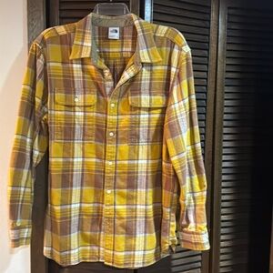 Man, the north face, XXL, gold/tan flannel long sleeve shirt.